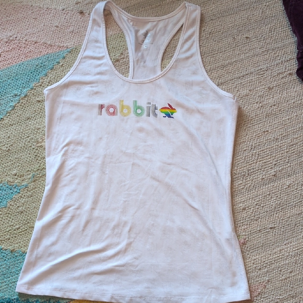 White Tank Top with Rainbow Logo